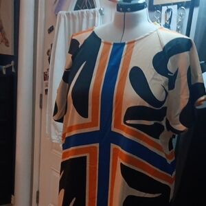 Umgee Women's Mini Dress with Bold Black, Blue, and Orange Pattern